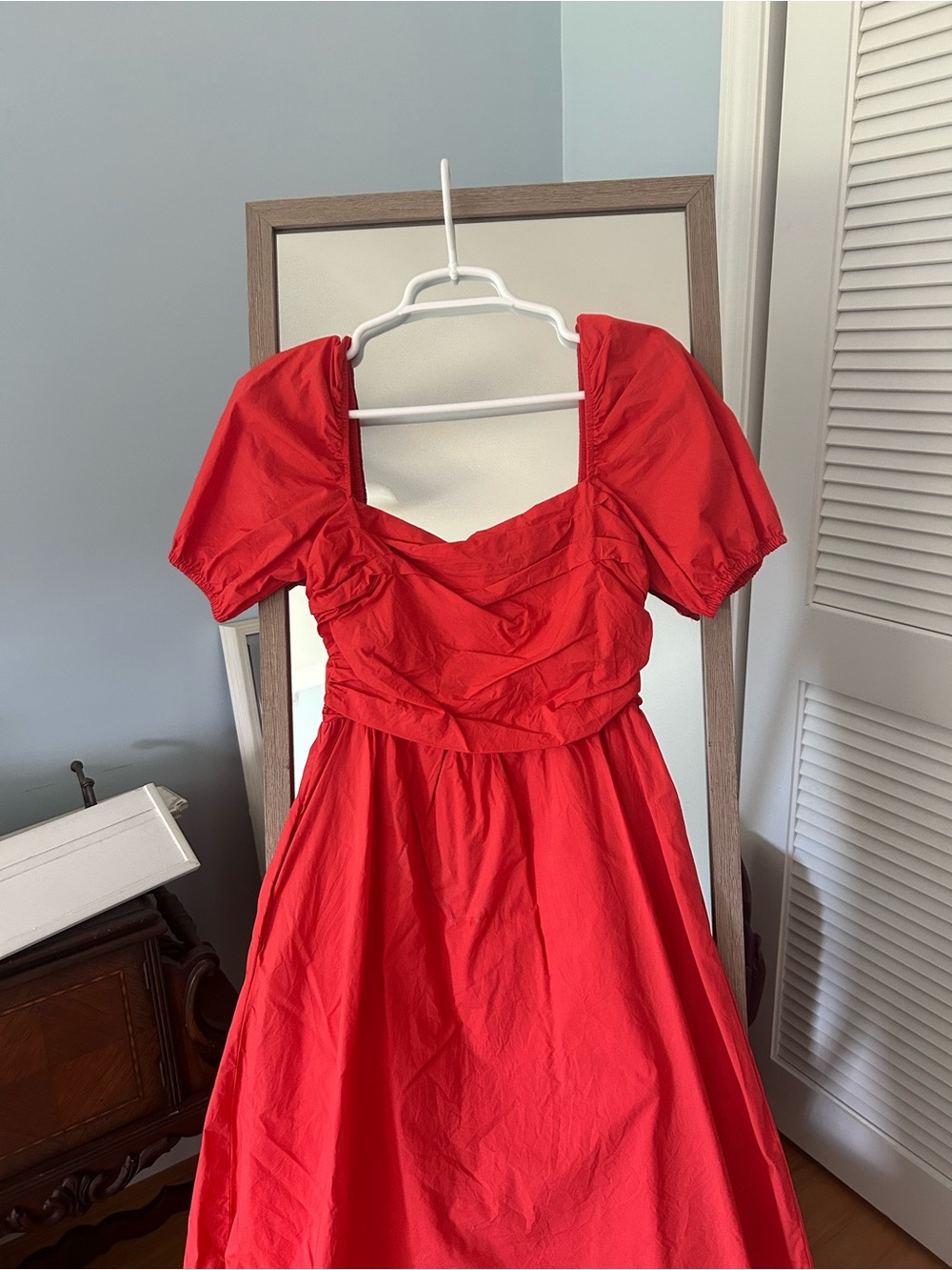Coral Puff Sleeve Mini Dress - Classic Square Neck